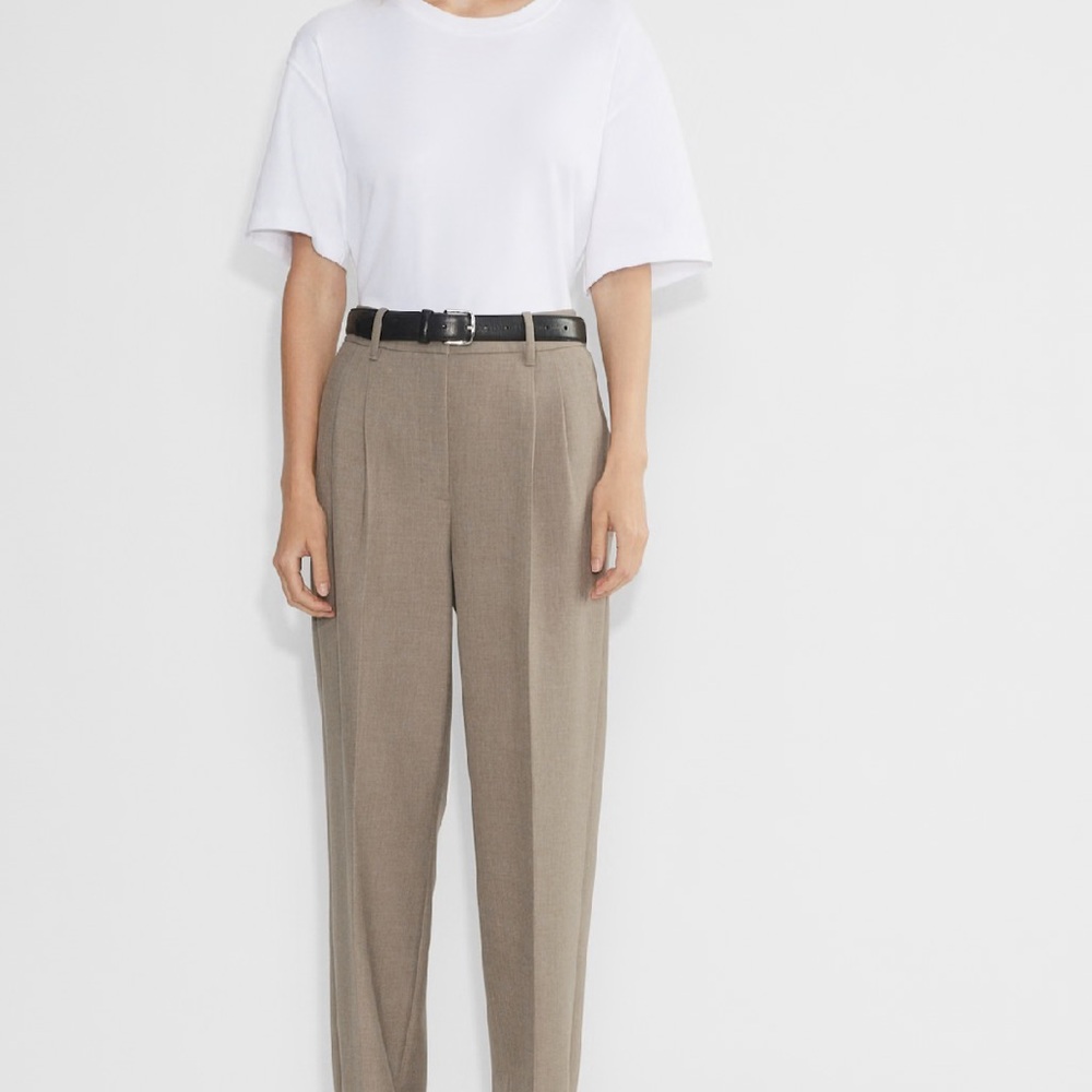 Aritzia Tan High-Waisted Wide-Leg Trousers